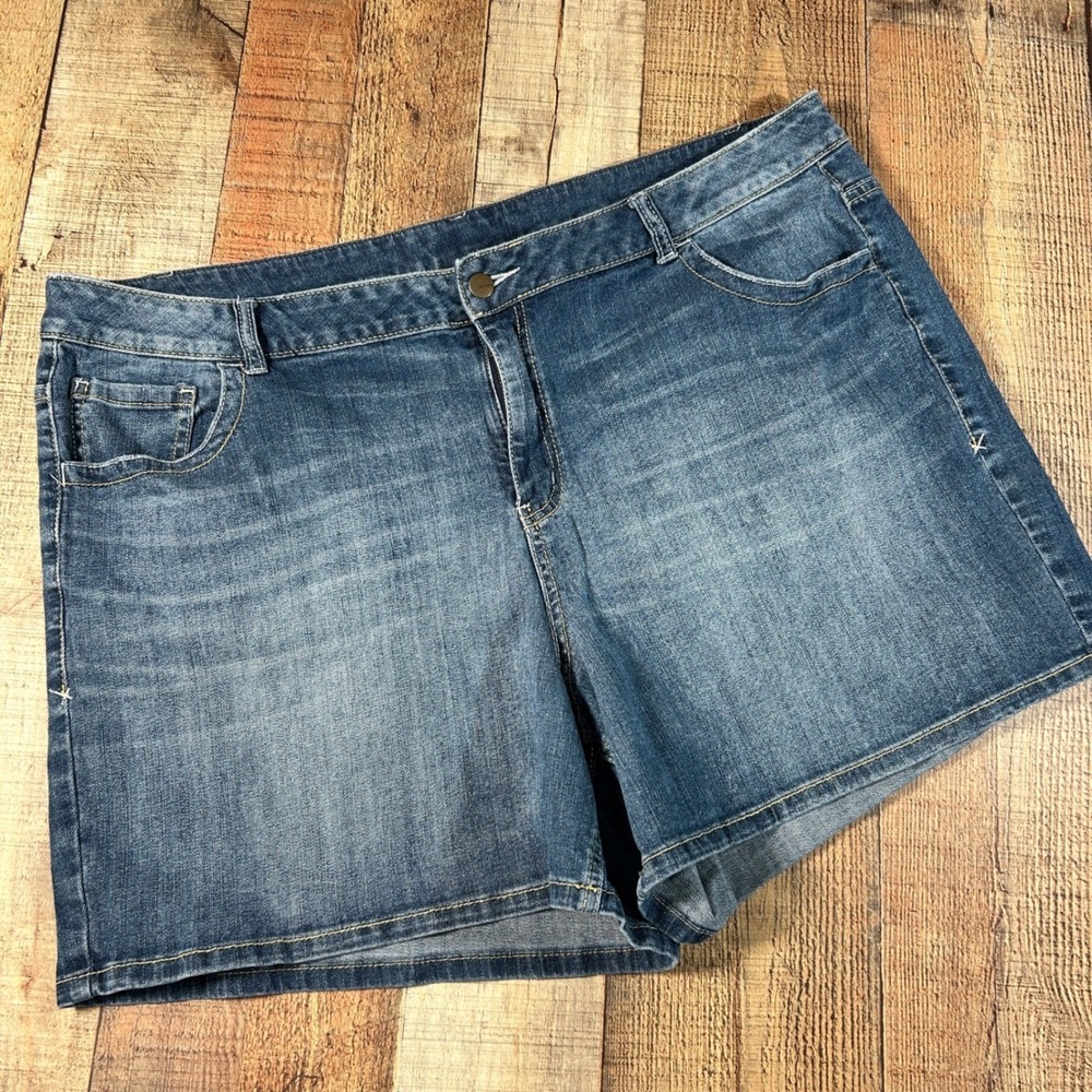 Lane Bryant Stretch Denim Shorts Mid Rise Plus Size 24 Jean Summer Blue Cotton